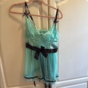 Aqua Lace Babydoll Lingerie with Black Accents